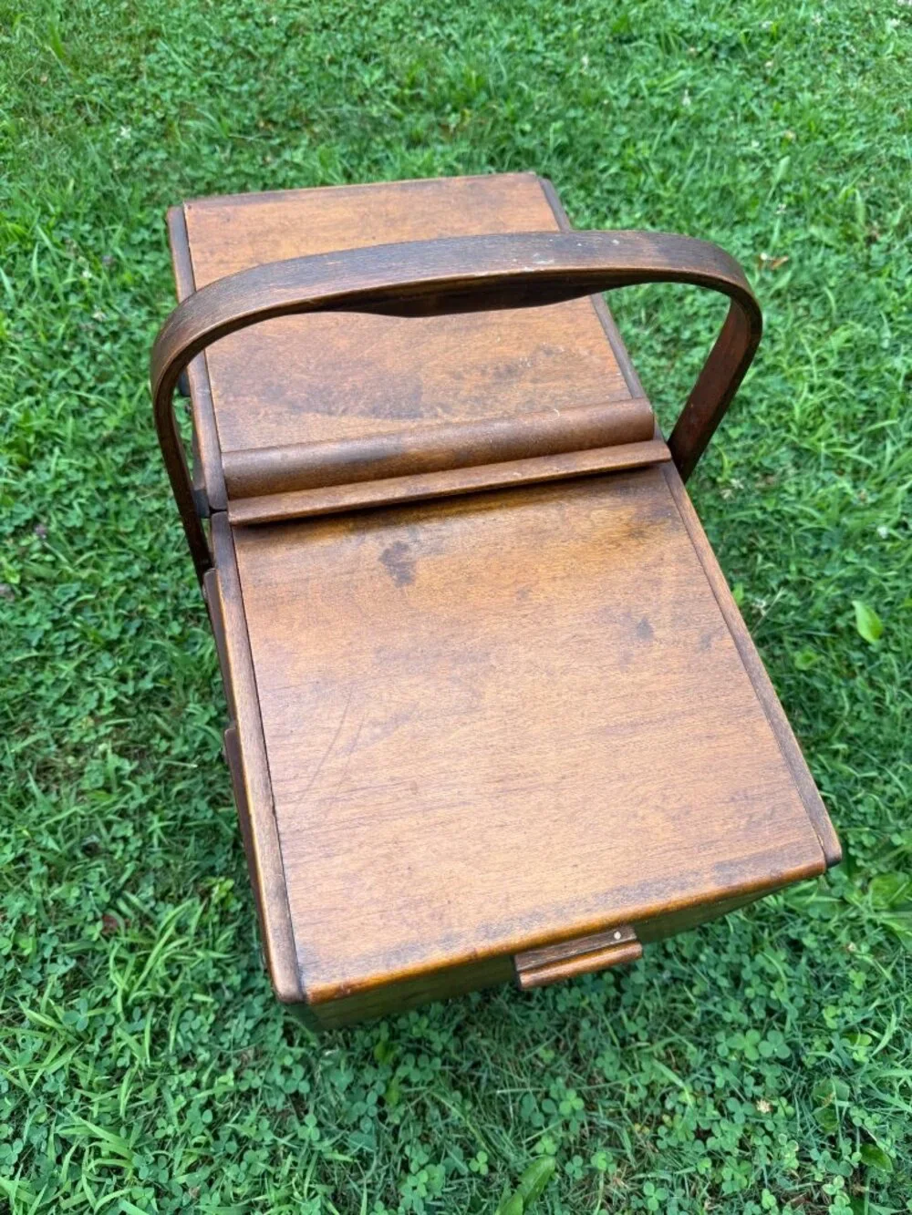 Vintage Stommen Bruk Hamar Norway Wooden Accordion Sewing Box MCM